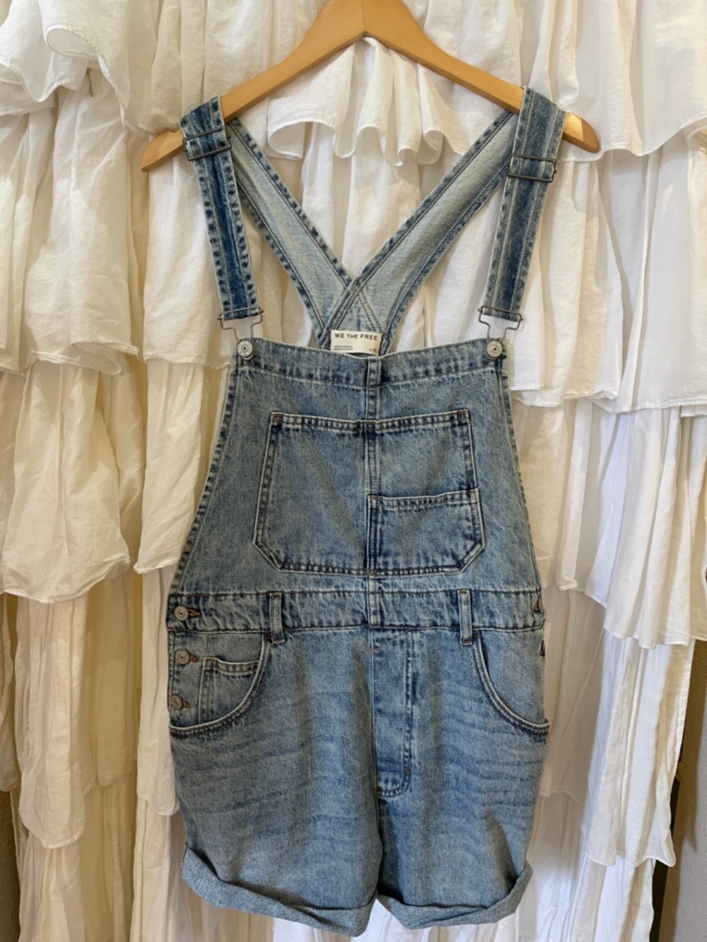 Free People Light Blue Denim Short Overalls